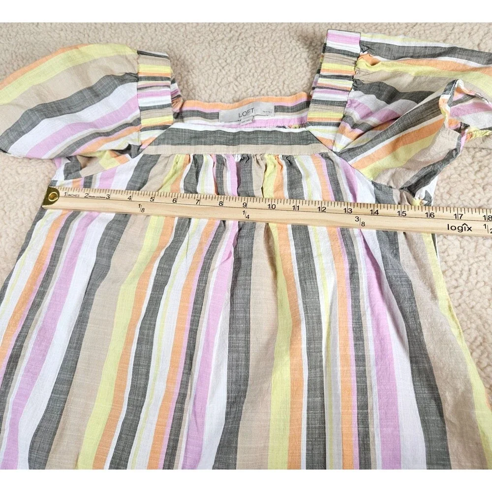LOFT Petites XS Puff Sleeve Blouse Stripe Cotton Peasant Top Pastel‎ Summer